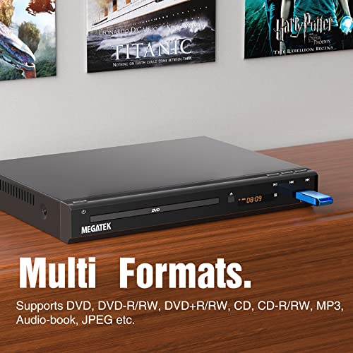 MEGATEK Region-Free HDMI DVD Player for TV, Compact CD/DVD Player with USB Port, Plays All Region DVDs & Multi Formats, Metal Housing, HDMI/RCA Cables & Remote Included