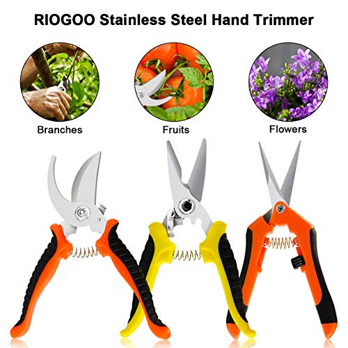RIOGOO 3 Pack Gardening Shears Hand Pruner Pruning Shears Stainless Steel Bypass Garden Clippers