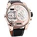 OULM Men Digital Quartz Watch 3 Time Sub-dials Leather Strap Rose Gold Oversize Case Military Japan Movement Luxury Design + Box