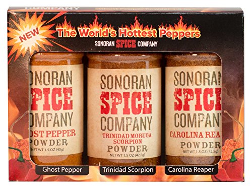 Sonoran Spice Carolina Reaper, Trinidad Scorpion, Ghost Pepper Powder Super Hot Box, 1.5 Oz, (pack of 3)