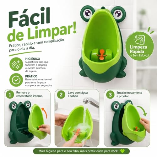 Mictório Infantil Sapinho Para Meninos - Penico de Parede Para Treinamento de Desfralde Com Alvo Giratório