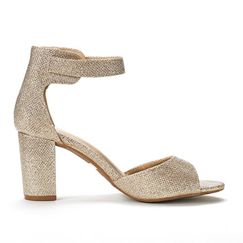 Dream Pairs Women's HHER Gold Glitter Low Heel Pump Sandals 10 M US