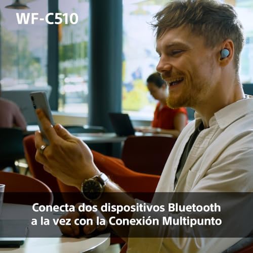 Fones de ouvido sem fio pequenos e leves sony wf-c510, com conexão multiponto, modo de som ambiente, resistência à água ipx4, spotify tap, carregamento rápido, 22 horas de bateria, ios e android - preto