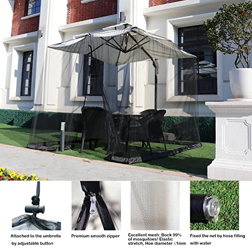 Umbrella Mosquito Netting for Patio Umbrella Canopy Curtains Polyester Netting Screen Mesh Net for Patio Umbrella Cover Net Outdoor 9FT-12FT Patio Table Umbrella Netting Bug Net for Outdoor Umbrellas Screen with Zipper Door and Adjustable R