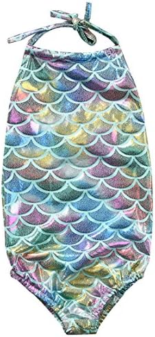 Kids Little Girls Halter Squama Mermaid Swimsuit One Piece Bahting Suit (2-3 Years, Colored A)