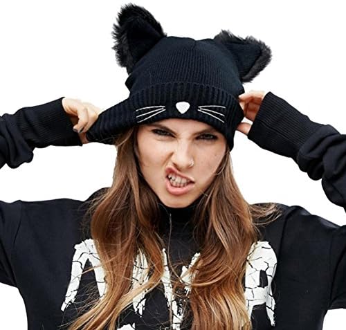Women's Hat Cat Ear Crochet Braided Knit Caps Warm Snowboarding Winter