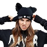 NW 1776 Women's Hat Cat Ear Crochet Braided Knit Caps Warm Snowboarding Winter (Black)