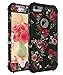 KaSoul Case for iPhone 6 Case fpr iPhone 6S Pretty Flowers Hybrid Enhanced Shock Resistant 3 in 1 Cover Red and Purple Rose for Girls/Women,Floral Black