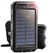Solar Charger, 8000mAh Rain-Resistant Solar Power Bank, Portable Shockproof Solar Cell Phone Chargers, Dual USB Port Backup Power Pack with Strong LED Flashlights Compass For Outdoor Use (Black)