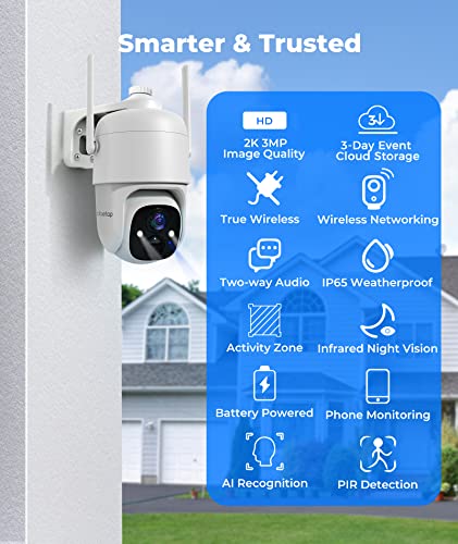 Outdoor Security Camera, Wireless Outdoor Camera with Color Night Vision, AI & PIR Motion Detection, Battery Powered Security Camera Wireless Outdoor, 2-Way Audio, SD/Cloud, X85 2K + X83-Black 1080P