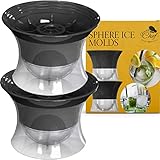Ice Ball Maker Sphere Mold – Set of 2 Round Shapes Silicone Large Ice Cube Balls  2.5 inch – Great for Parties Whiskey and all Cold Beverages Premium Bar Accecsory - Chuzy Chef