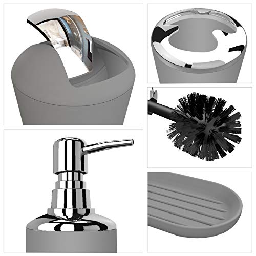 TEKITSFUN Grey Bathroom Accessories Set, 6 Pieces Plastic Gift Bath Accessory Sets Luxury Ensemble Includes Toothbrush Holder,Toothbrush Cup,Soap Dispenser,Soap Dish,Toilet Brush Holder,Trash Can