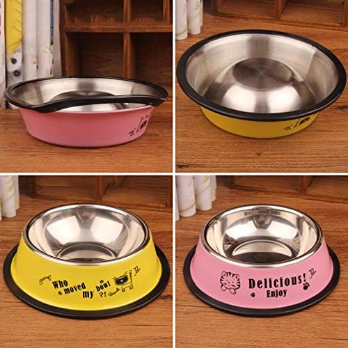 EUdinghaonuo Pink And Yellow Stainless Steel Non-Slip Feeding Bowl For Pets 2*Color