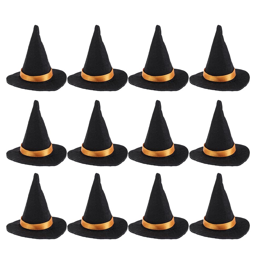 HEMOTON Mini Witch Hat Wine Bottle Caps 12Pcs Felt Small Witch Hats Halloween Party Decoration Drink Toppers for Festive Diy Crafts