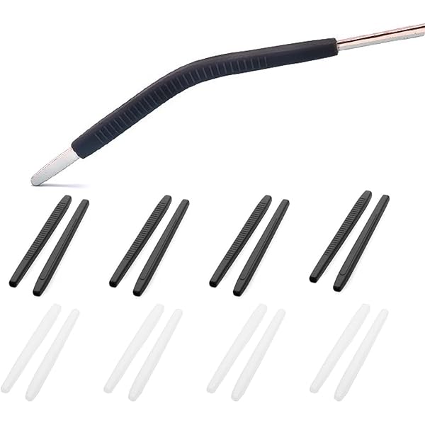 Alamic Silicone Eyeglass Retainers - 12 Pairs (Black & Clear) Anti-Slip Ear Hooks For Kids & Adults