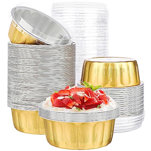 Suice Aluminum Foil Baking Cups with Lids, 100 Pack Disposable Ramekins