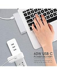 Central GIGA USB C Hub, 6 en 1 aluminio C adaptador multipuerto Estación de acoplamiento Paso a través de carga Tipo C Hub para Pro 2016 2017