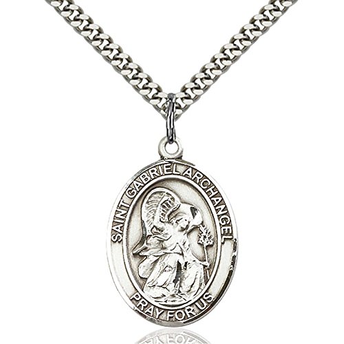 Sterling Silver St. Gabriel the Archangel Pendant 1 x 3/4 inches with Heavy Curb Chain