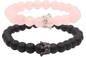 UEUC King&Queen Crown Distance Couple Bracelets His and Her Friendship 8mm Beads Bracelet