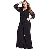 Cokar Womens Plus Size Jumpsuits Long Sleeve V-Neck Casual Style Set