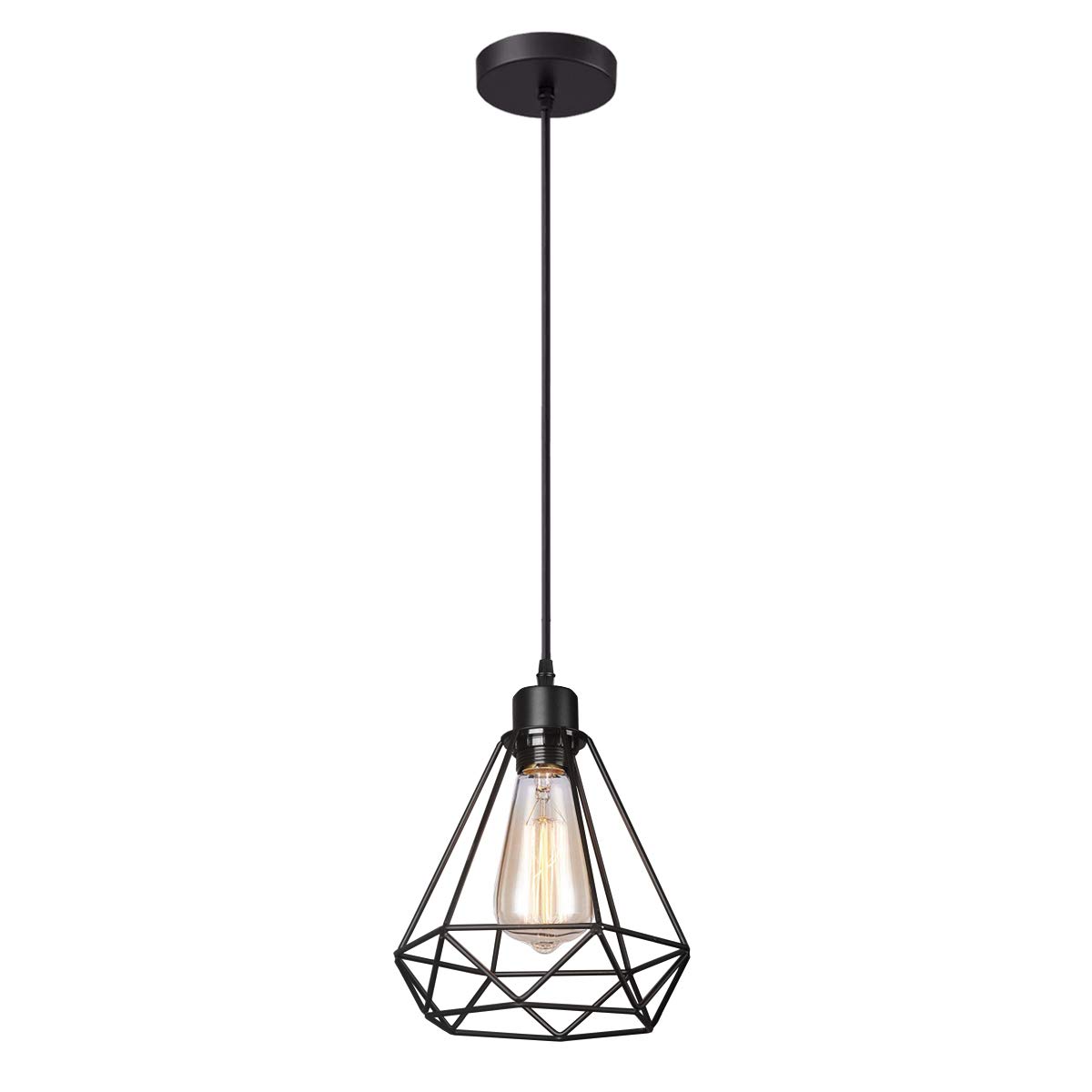 iDEGU Retro Industrial Pendant Light, Vintage Cage Design Ceiling Light Shade Metal E27 Vintage Hanging Lamp Shade Black Pendant Light Fitting, Ø 20cm - Single