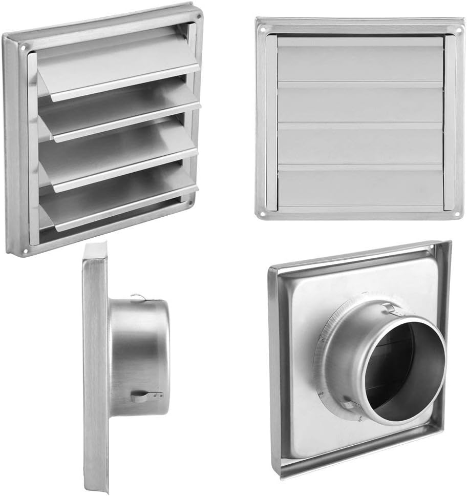 Exhaust Vent Cover External, 100mm Stainless Steel Louvered Dryer Duct Exhaust Air Vent Covers with Not-Return Shutters - Image 3