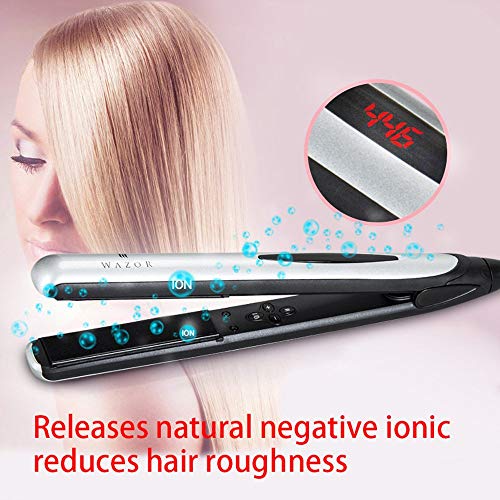 Wazor Professional Ceramic Tourmaline Ionic Flat Iron 2 in 1 Hair Straightener & Curler,Instant Heat Up,Adjustable Temperature 284℉ to 446℉ with Digital LCD Display,1 inch