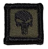 Punisher Skull 1x1 inch Military Patch / Morale Patch - Olive Drab with Black Stitching