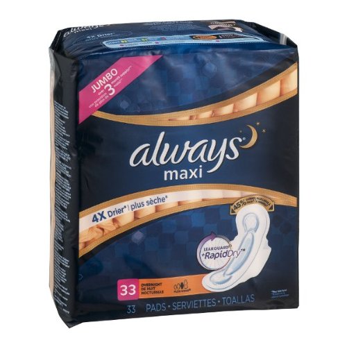 ALWAYS MAXI PADS OVERNIGHT – 33 CT