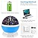 Music Night Light Lullaby,YHZO Rechargeable Stars Moon projector Lamp, 4 LED Bulbs 9 Light Color Changing(3.2FT USB Cord) ,360 Rotation,12 songs ,Gift for Babies Children,Nursery（Blue）