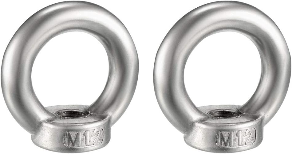 sourcing map Lifting Eye Nut M12 Female Thread 304 Stainless Steel Round Shape for Rope Fitting Pack of 2