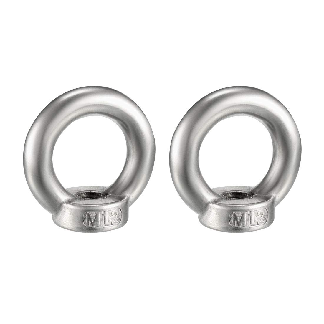 sourcing map Lifting Eye Nut M12 Female Thread 304 Stainless Steel Round Shape for Rope Fitting Pack of 2