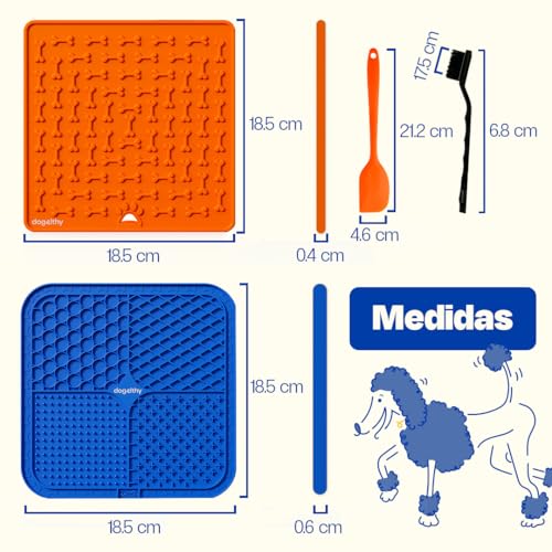 Dogelthy Lick Mat Kit para Perro y Gato. Set de 2 Tapetes para Lamer, Cepillo Limpiador y Espatula. Alfombrilla para Lamer con Ventosas. Licking Mat
