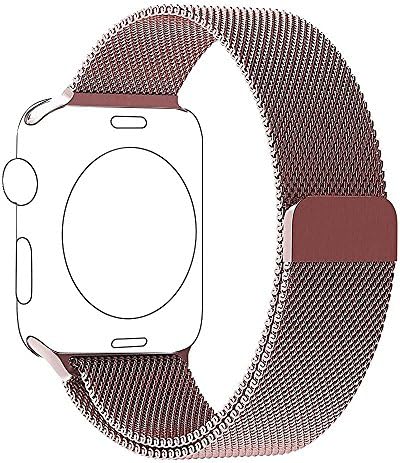 Apple Watch Band, Knnke Fully Magnetic Closure Clasp Mesh Loop Milanese Stainless Steel Bracelet Strap for Apple iWatch Sport &amp; Edition 42mm (Rose Gold)