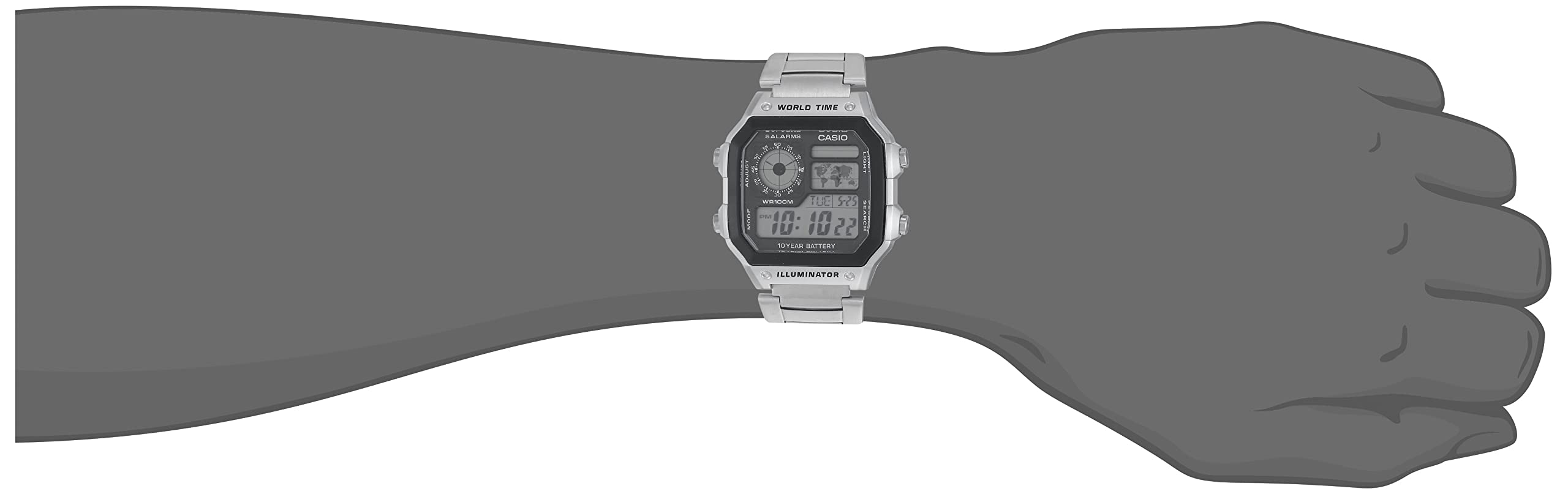 Montre Casio AE-1200WHD-1A - Homme - Digital - Quartz - Bracelet Acier - Étanche 100m - Fonctions Multiples