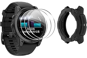 3-Pack Screen Protector for Garmin Instinct 3 45mm + 1 Case Cover, Tempered Glass & TPU Bumper, Full Coverage, Anti-Scratch, 