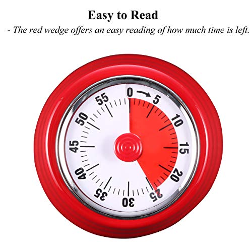 AIMILAR Magnetic Mechanical Timer 60 Minute Visual Kitchen Countdown Timer With Alarm for Cooking Baking Sports Kid (Red)