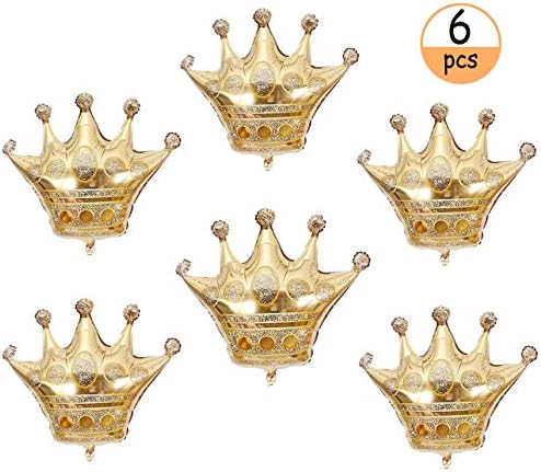 6 PCS Gold Crown Balloons Foil Helium Mylar Balloons for Kids Royal Prince Birthday Wedding Baby Shower Party Decorations