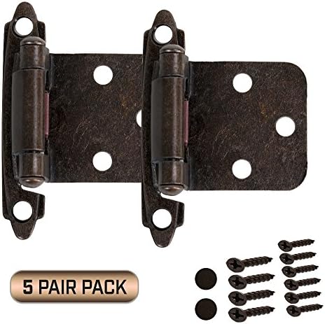 Kitchen Cabinet Door Hinges 5 Pair Pack (10 Pieces) Self Closing Face Overlay, Oil Rubbed Bronze