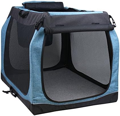 Soft Dog Kennel Foldable Travel Crate with Metal Frame Medium (M:32"(L)23"(W)23"(H), Blue/Black)