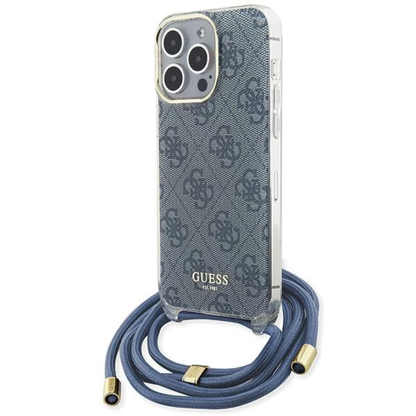 CG MOBILE GUESS GUHCP15XHC4SEB case for iPhone 15 Pro Max 6.7" blue hard case crossbody cord 4G print