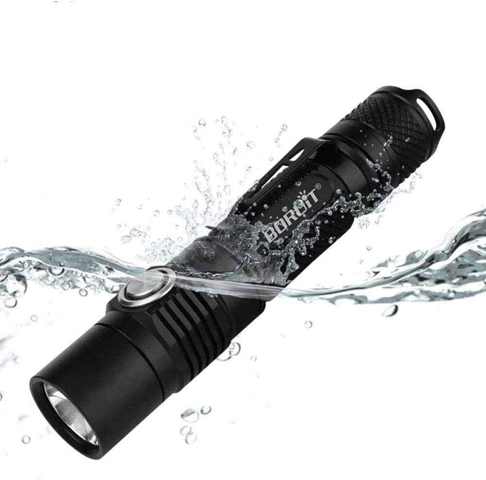 BORUIT Outdoor 1380 Lumens Waterproof IPX8 Tactical Flashlight, XP-L2 5 Modes USB Rechargeable LED Torches with Lanyard for Camping, Hunting, Hiking, Fishing,3 Year Warranty