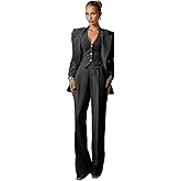 Zvmplyxn Suits for Women Business Casual 3 Piece V Neck Wide Leg Womens Suit Formal Pant Suits for Women Dressy for Party