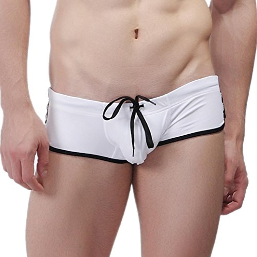 TOOPOOT Men's Swimming Trunks, Mens Boxer Swimming Briefs (S, White)