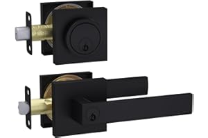 Haidms Black Exterior Door Lock Set with Deadbolt, Matte Black Front Door Handle and Deadbolt Set, Black Entry Door Locksets with Deadbolt, Heavy Duty Zinc-alloyed Front Door Lock Set