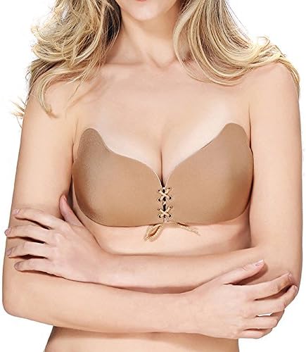 Bokiya Breathable Adhesive Push Up Silicone Bra with Drawstring Biege C