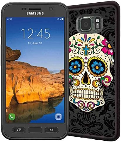 Galaxy S7 Active Case, ABLOOMBOX Vector Sugar Skull Pattern Shock Absorption Soft Bumper Slim Rubber Protective Case Cover for Samsung Galaxy S7 Active (Not Fit Galaxy S7/S7 Edge)