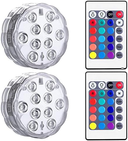 ENGREPO Submersible LED Light, RGB Waterproof Battery Powered Lights with IR Remote Controller for Aquarium, Vase Base, Pond, Swimming Pool, Garden, Party, Weeding, Christmas, Halloween, Pack of 2