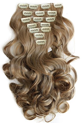 PRETTYSHOP Clip In Hair Extensions 24" 120g Set 7pcs Full Head Hairpiece Curled Wavy Heat-Resisting (sandy blonde 16T22T)