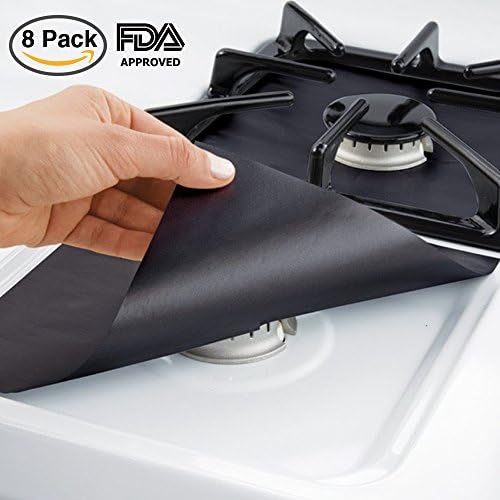 Gas Range Protectors- Black Stovetop Burner Protector Liner Cover Clean Mat Pad, Thickness Gas Stove Liner- FDA Approved, Reusable, Non-stick, Dishwasher Safe, Easy to Clean (8pack)